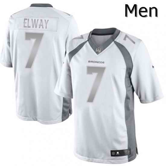 Men Nike Denver Broncos 7 John Elway Limited White Platinum NFL Jersey